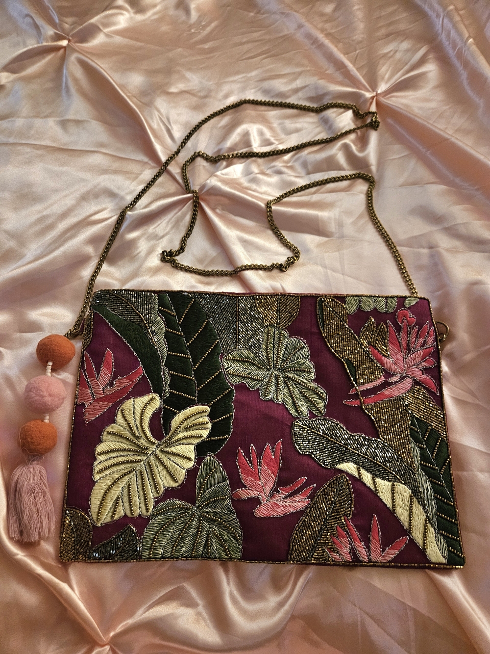 Lulus Embroidered Tropical Motif Crossbody Bag in Plum - Picture 1 of 4